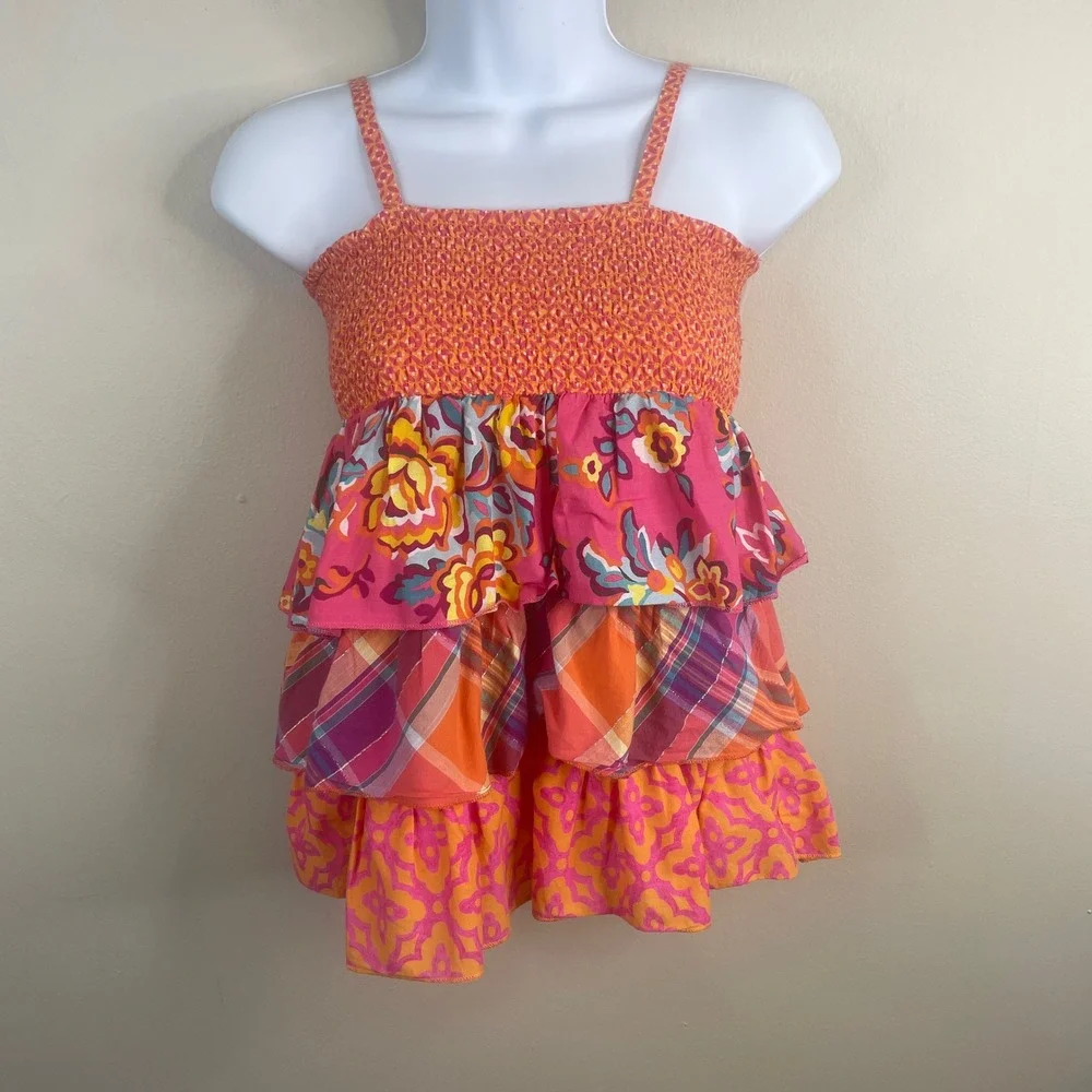 Y2K Childrens Place Ruffle Mixed Print Tank Top Girls Large Boho Vacation School